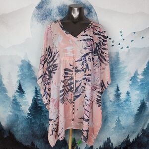 Apana Tropical Palm Leaf Print Sheer Swimsuit Cover Up Large